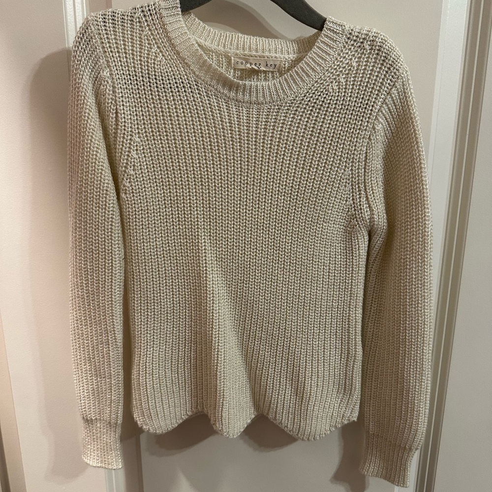 Copper Key Cream Crew Neck Sweater with Ribbed Knit